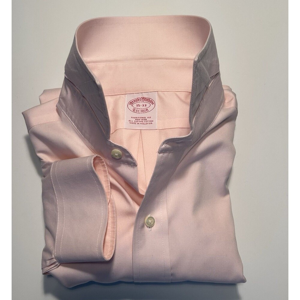 Brooks Brothers Mens Dress Shirt Size 15/33 Medium Pink Non Iron Traditional Fit